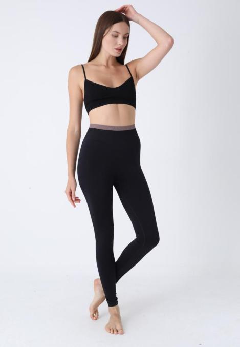 Colanți Sport Damă, Culoare Negri cu Banda Maro,Engros